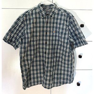 Carhartt 100% cotton Large Blue White Plaid Short Sleeve Button Down Shirt Work